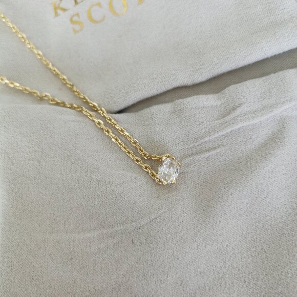 Kendra Scott Cailin White Crystal Gold Pendant Necklace with dust bag - Picture 1 of 4